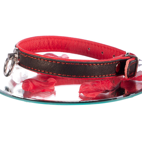 SiaLinda: Halsband echtes Elch Leder, zweifarbig, schwarz / rot, 2 Größen, 2 O-Ringe, 20mm breit - SiaLinda.com